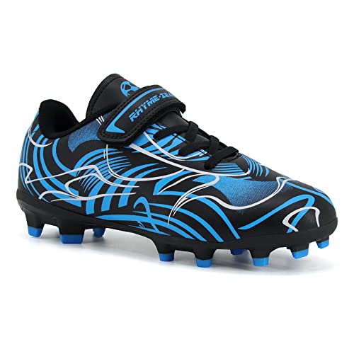 Rhyme-Zeal Boys Soccer Shoes Soccer Cleats Girls Athletic Football Shoes Black Blue 13.5 Little Kids #TOP12