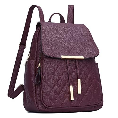 KKXIU Leather Quilted Backpack Purse for Women Wine