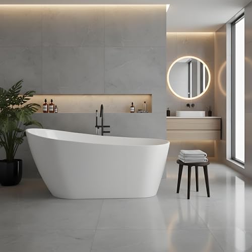 Image of 67 Inch Freestanding Bathtubs, Acrylic Free Standing Tub, Integrated Overflow Design, Luxury Freestanding Bathtub for Contemporary Home