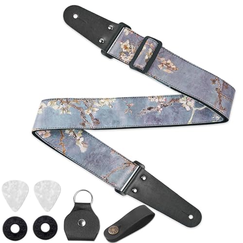 Image of Adjustable Guitar Strap Includes 2 Strap Locks & 2 Matching Picks & 1 Picks Holder & 1 leather Strap Button.