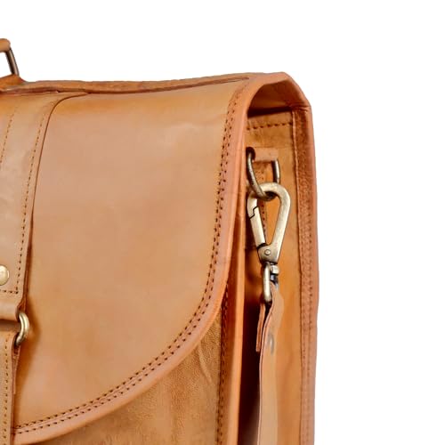 Vintage Brown Genuine Goat Leather Messenger Bag, Brass Hardware, Tan Brown4