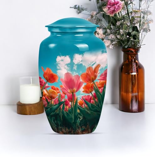 Image of Personalized Tulip - Human Cremation Urn - Funeral Urn for Mom & Dad - 10 Inch - Large with Velvet Bag - Unique Urn for Human Ashes - Decorative Urn - Burial Urns - Ashes Urns Human Remains