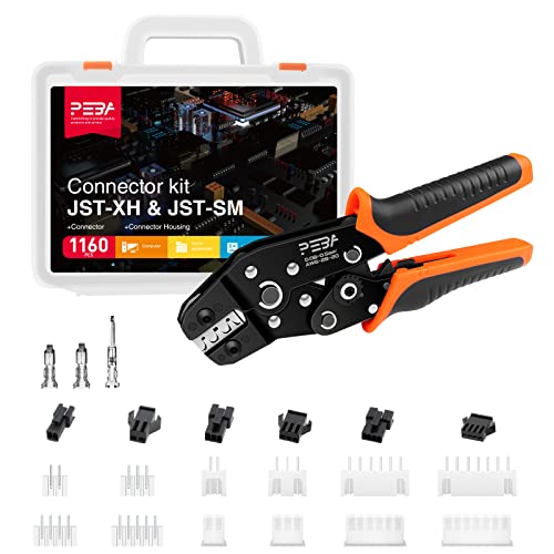 Crimpzange JST Stecker Set - PEBA 1160 pcs Crimp Pins 2,54 mm JST-XH-Anschluss und JST SM Steckverbinder Kit | Crimpzangen für 0,08-0,5 mm², Krimpzange, Crimp Zange, Presszange für Breadboard Cover