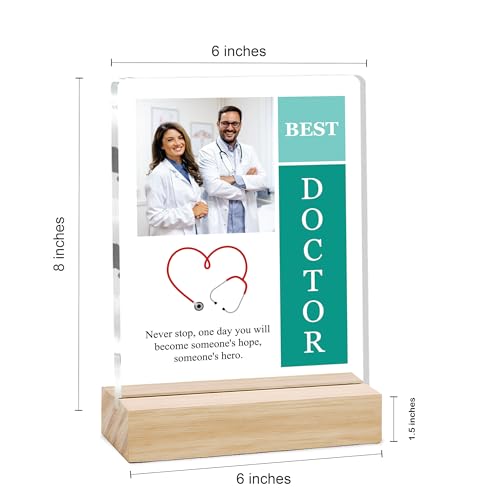 Image of Giftplease Best Doctor Photo Plaque with Wooden Stand | Personalised Gift for Doctors | Thank You Gift for Medical Professionals | Home Office Table Decor |Appreciation Frame for Doctor DCT 01