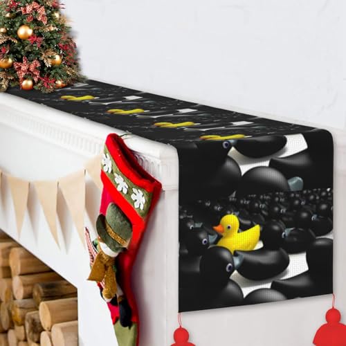 Chemin de table canard noir et jaune antidérapant avec pompons pour décoration de cuisine 35x152 cm - 7