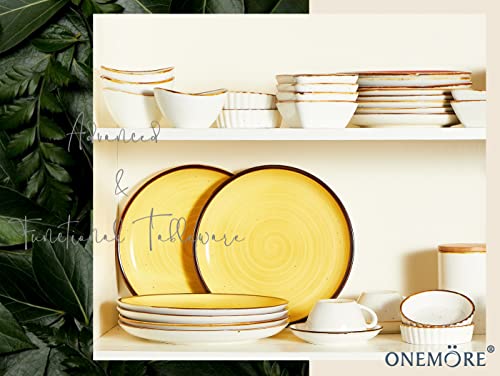 Onemore 10.5 Inch Porcelain Dinner Plate, Ceramic Dinnerware Serving Set Of 6 - Salad Plates, Pancakes, Steak. Oven, Dishwasher And Microwave Safe, Farmhouse Style, Stackable And Easy To Clean, Yellow #TOP6