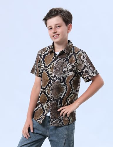 Image of COSLAND Boys' Animal Print Hawaiian Shirt Kids' Novelty Button Down Shirt, X-Small-Large