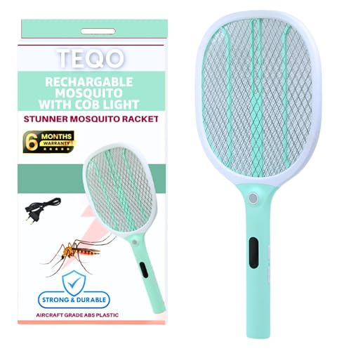 Image of TEQO Mosquito Bat with Light Heavy Duty | Rechargeable Electric Fly Swatter | Mosquito Killer Racket with Long Backup Battery, 6 Months Warranty (Multicolor)
