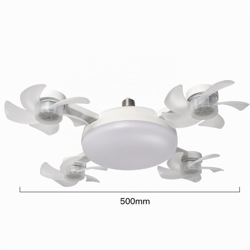 Ventilatore Soffitto LED Silenzioso 4 Teste, Timer 4H, 3 Vel, ABS Premium ABS+PC premium, timer 2H/4H, controllo parete+telecomando, <30dB, dimmerabile 3000K-6000K, 4 teste 50cm