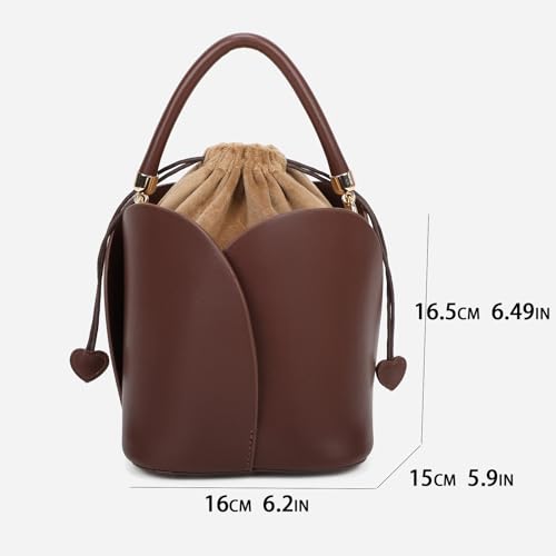 Vintage Women's Fashion Bucket Bag, Top Handle Handbag, PU Leather Drawstring Shoulder Crossbody Bag, Daily Commuter Bag3