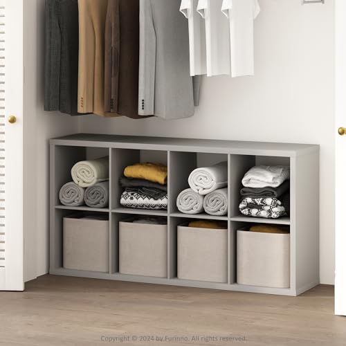 Image of Furinno Cubic Extra Thick 8-Cube Closet Organizers and Storage, Light Grey | 14.6 x 30 x 58 in, Open Shelf Closet Storage, Closet Organizer, for Wardrobe, Bedroom, Living Room