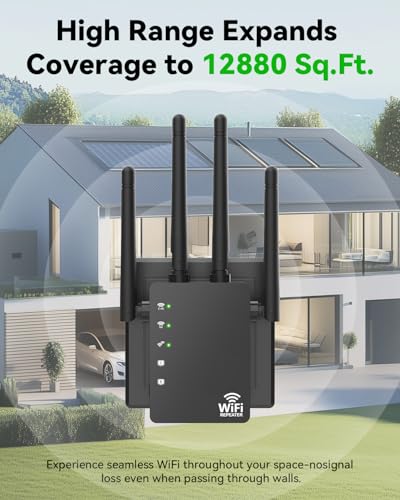 Image of WiFi Extender Signal Booster with Strong Coverage - WiFi Extender, 1200Mbps Dual Band 5GHz /2.4GHz, 12880 Sq.Ft Range, 105-Device Compatibility, Easy Install for Home Use