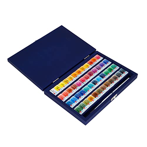 White-Nights-Extra-Fine-Artists-Grade-Professional-Watercolors-Gift-Sets-by-Nevskaya-Palitra-48-colors-with-1-brush-in-a-Birch-box