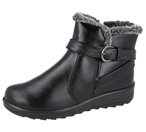 Image of Cushion Walk Womens Ladies Lightweight Fur Lined Girls Warm Casual Comfort Winter Ankle Boots UK Sizes 3-8 (Black Grey, 5)