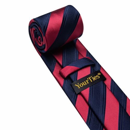 Image of YourTies Striped Ties for Men Classic Woven Silk Necktie with Handkerchief Cufflinks Set Formal Business Party Wedding