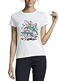 Vestibilità: classica Casino Styled Cartoon Slot Machine Chips 777 Cherry T-Shirt da Donna in Cotone Girocollo Bianca Small