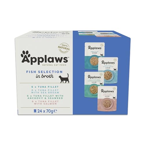 Applaws 100% natürliches Nassfutter für Katzen, Beutel Multipack Fischauswahl in Brühe - Packung mit 24 x 70g Beuteln