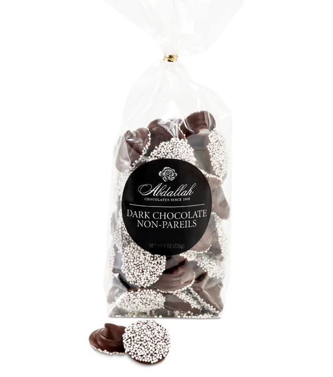 Abdallah Chocolates-Dark Chocolate Non-Pareils, sold as Twin Packs (two 8 oz bags)