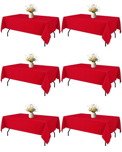 Image of Niuara Red Polyester Table Cloth, 6 Pack, 60 x 84 in | Rectangle, 5 ft Tables, Washable, Wrinkle Resistant, Weddings Parties