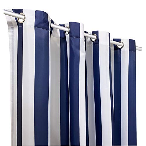 Loft Living Seaside Stripe Indoor/Outdoor Grommet Curtain Panel - Pair Each 50" X 96" In Indigo #TOP2