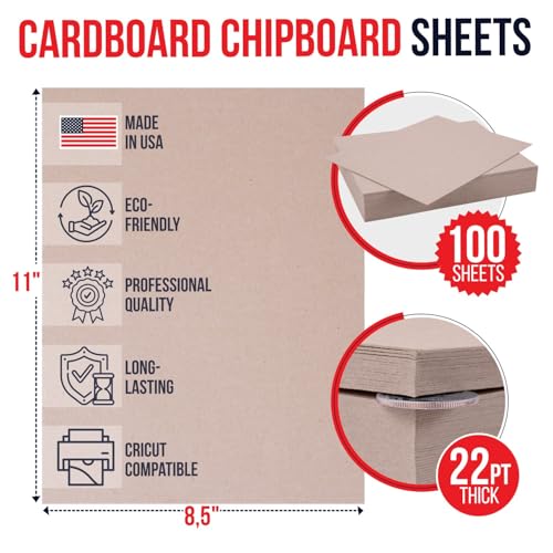 Paclord 8.5" x 11" Brown Kraft Plain Chipboard Sheets, 22 Pt Thick – Made in USA Durable Cardboard Chipboard for Cardstock Projects, Picture Frame Backing, Scrapbooking – Bundle of 100 by Paclord - Image 2