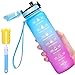 Favofit 1 Litro Botella de Agua Deportiva con Marcador de Tiempo Motivacional, Filtro de infusor de Frutas y Cepillo de Limpieza, a Prueba de Fugas