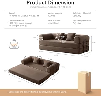 Convertible Modular Sleeper Sofa Bed, Mid Century Modern Decor Love Seat Memory Foam Couches, Sleeper Sofa Bed for Living Room, Solid & Easy to Install Cloud Couch (Brown)
