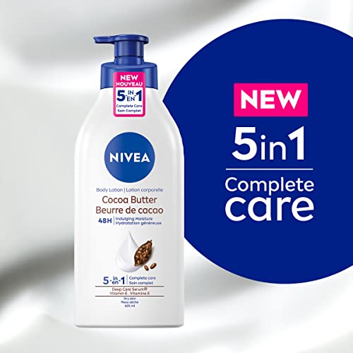 NIVEA Cocoa Butter Body Lotion | 48H Deep Moisturie |Daily Moisturizer | Light, Non-greasy | with Cocoa Butter & Vitamin E | For Dry to very dry Skin | 625mL Pump Bottle - Image 3