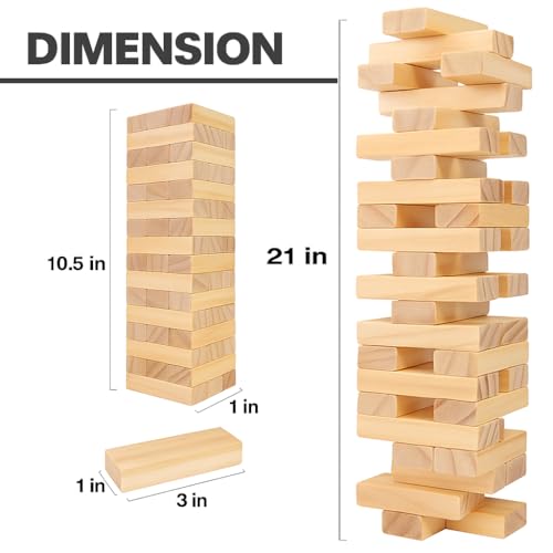 Image of Smart Wooden Tumbling Tower Game 39 Pcs | Classic Block Stacking Game for Kids & Adults | Educational Indoor Party & Family Fun Game | Handcrafted Wooden Toy (Classic)
