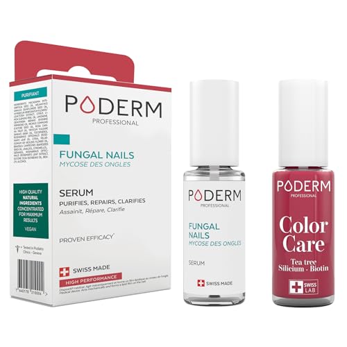 PODERM - 2 PRODUCTOS | MICOSI DE LA UÑA TRATAMIENTO 2en1 | Esmalte de uñas Rojo Rosa | BIO | TRATA Y DA COLOR | Tratamiento profesional Pies/Manos | Fácil y rápido | Fabricado en Suiza