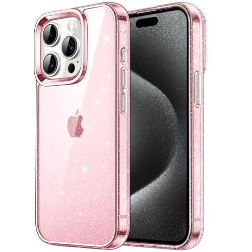 JETech Glitter Case for iPhone 15 Pro Max 6.7-Inch, Bling Sparkle Shockproof Phone Bumper Cover, Cute Sparkly for Women and Girls (Pink)