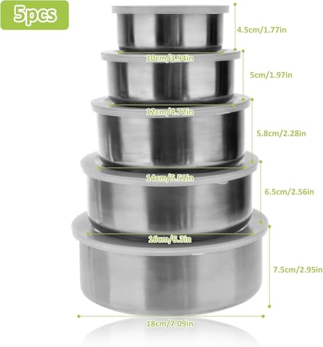 Image of LADILA 5-Piece Stainless Steel Mixing Bowl Set with Airtight Lids | Food Storage Containers for Kitchen, Chapati, Curry, Salad & Snacks | Rust-Proof, Leak-Proof, Stackable, Freezer & Dishwasher Safe