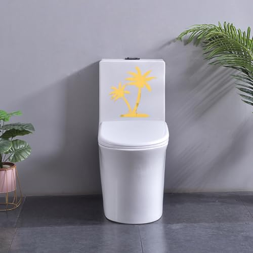 Coconut Trees DIY Acrylic Toilet Cover Sticker Decals,Flower Leaf Bird Waterproof Toilet Lid Tank Seat Decals Cistern Self-Adhesive Bathroom Wall Sticker(Golden)