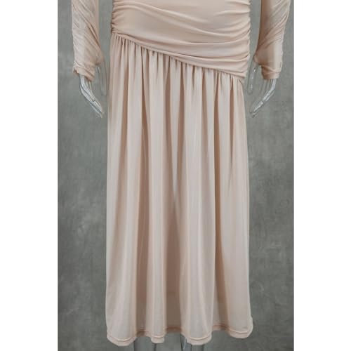 FCOFDRS Vestido Bodycon Feminino De Manga Comprida Franzido Cor SóLida Gola Redonda Casual Vestidos