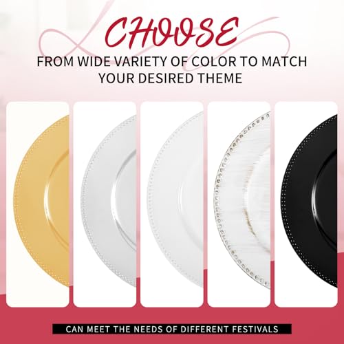 50 Pack White Charger Plates, 13\" Premium Round Plate Chargers for Dinner Plate, Plastic Table Chargers for Wedding Party, Elegant Tabletop Decor, Thanksgiving, Christmas