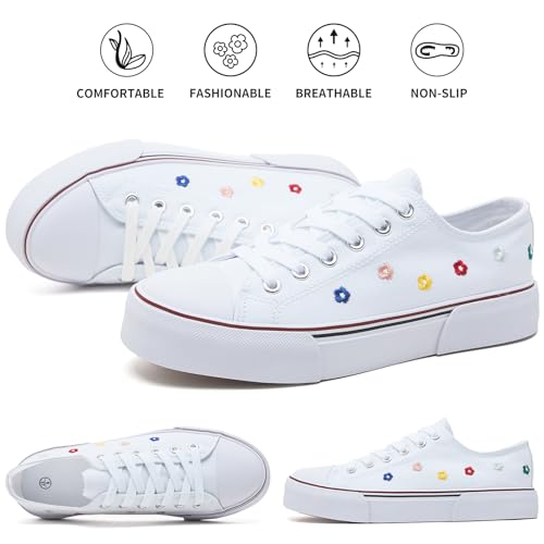 Image of hash bubbie White Sneakers for Women Low Top Canvas Shoes Womens Canvas Sneakers Women's Fashion Sneakers Slip on Casual Tennis Shoes