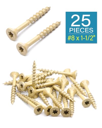Image of Deck Screws #8 x 1-1 /2 Inch, Exterior Wood Screws, Flat Torx Drive Head, Partially Threaded, Tan Coated Carbon Steel, Pack of 25 by IMScrews