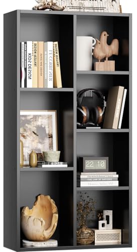 iSunirm Bibliothèque, Etagère de Rangement Ouverte à 7 Cubes,Étagère pour Bureau, Salle de séjour et Chambre,48 x 24 x 106 cm,Noire