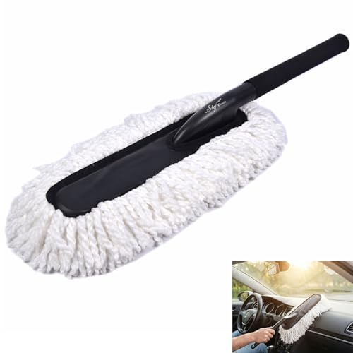 Image of Signamio Car Duster Microfiber Brush Car Cleaning Accessories Compact Soft Non Scratch Fibers for Interior and Exterior Dusting Detailing and Quick Touch Ups - White