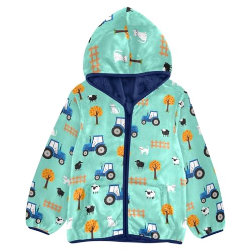 CHIFIGNO Blue Tractors Toddler Boys Winter Coat, Toddler Boys Zip up Hoodie Thick for Fall Winter Spring 3T