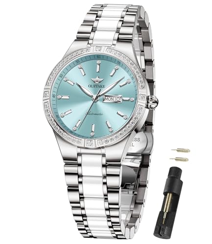 OUPINKE Automatic Watches for Women Diamond Luxury Dress Self Winding Stainless Steel Sapphire Crystal Ceramic Ladies Wrist Watches