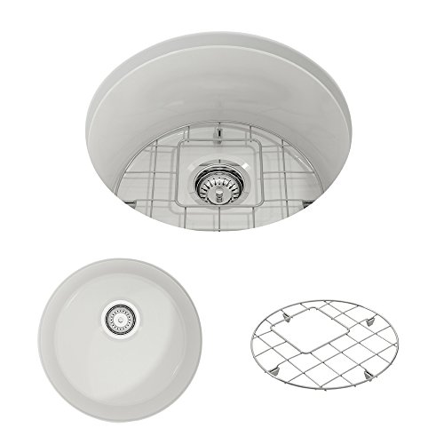 Bocchi Sotto Round Dual-Mount Fireclay 18.5 In. Single Bowl Bar Sink With Protective Bottom Grid And Strainer In White #TOP19