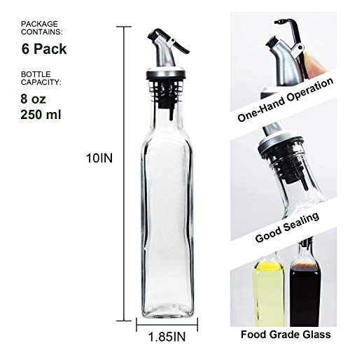Yeboda 8Oz Clear Glass Olive Oil Dispenser Bottles, Olive Oil And Vinegar Cruet Bottle Includes Pourers, Funnel And Labels, Cooking Oil Container For Kitchen 6 Pack #TOP1