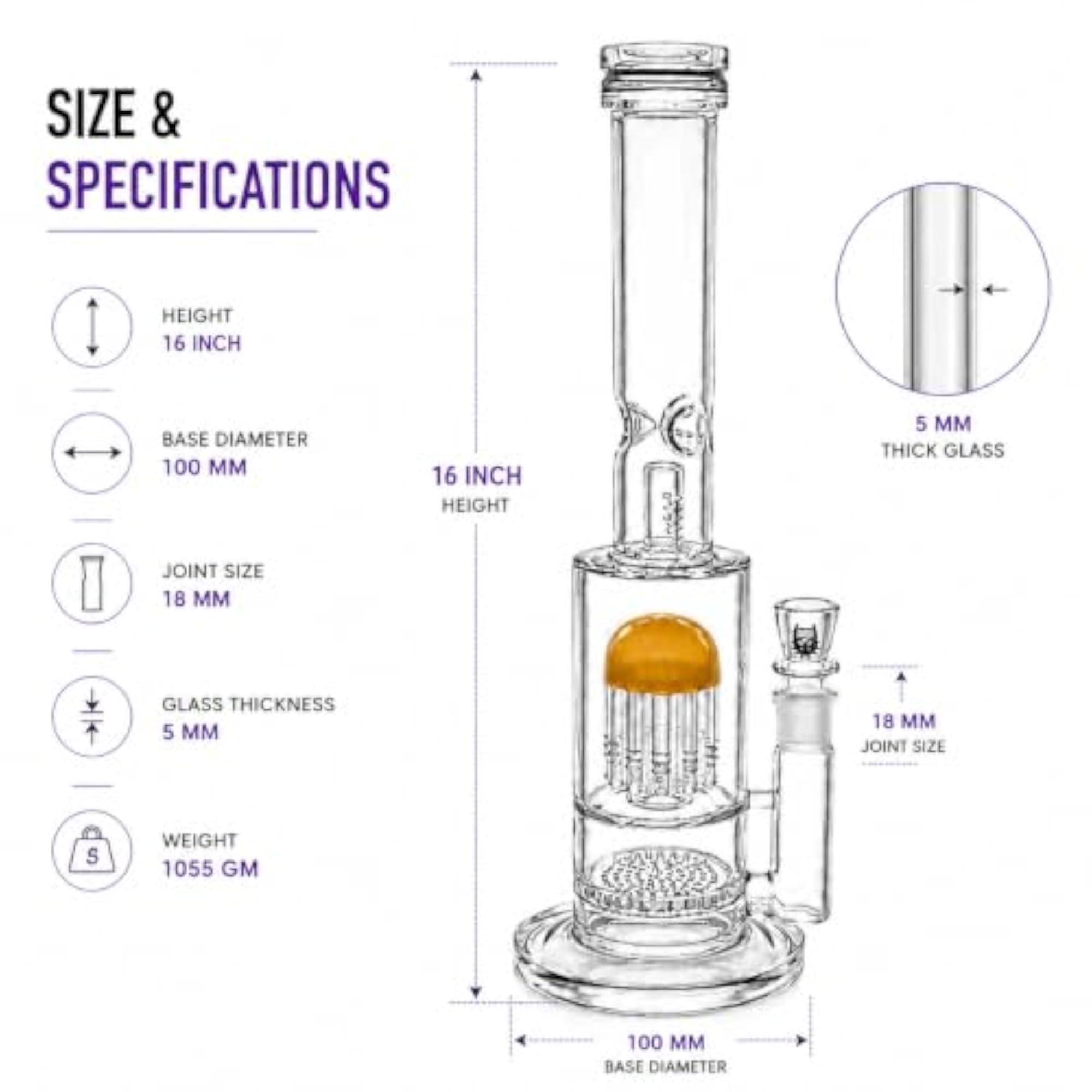16 Inch Borosilicate Bong with Dual Percolator
