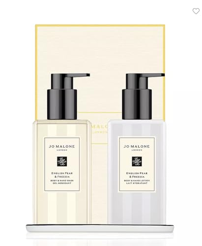 Jo Malone London English Pear & Freesia Bath & Body Collection - Body & Hand Wash (250ml), Body & Hand Lotion (250ml.) and Ceramic display tray.