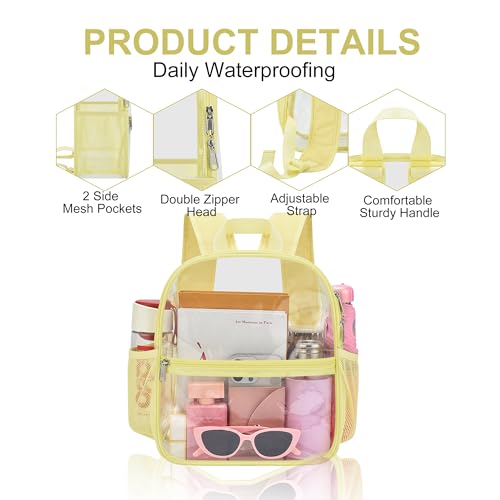 Image of Oraben Clear Backpack Stadium Approved, 12 x 6 x 11 in, Small Transparent Backpack for Concerts, Sports Events, Festivals, Travel, Waterproof PVC, Adjustable Straps, Women Men