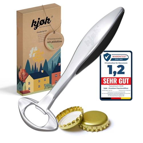 kjøk Premium Abrebotellas Elegante – Fabricado en aleación de zinc, cromado mate – Abrebotellas para cerveza, refrescos, limonadas y otras botellas con chapa