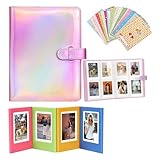 128 Pockets Photo Album & 4 Packs Colorful 3 Inches Photo Magnetic Frame& 20pcs Colorful Photo Film Frame Stickers Compatible Fujifilm/Polaroid Instax Mini Film (Iridescent Pink, 6 Pack)