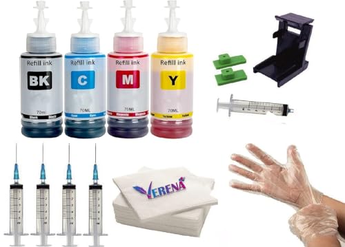 Image of VERENA Tool Kit Refill Ink Set H-P Desk Jet 1210 1211 1212 1213 2330 2331 2332 2333 2720 Full Set Black + Tri Color Combo Pack Ink Bottle