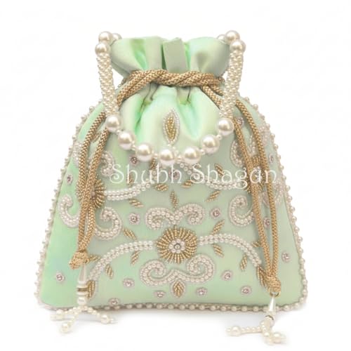 Image of Shubh Shagun Woman's Silk Hand Work Handbag Potli Bag